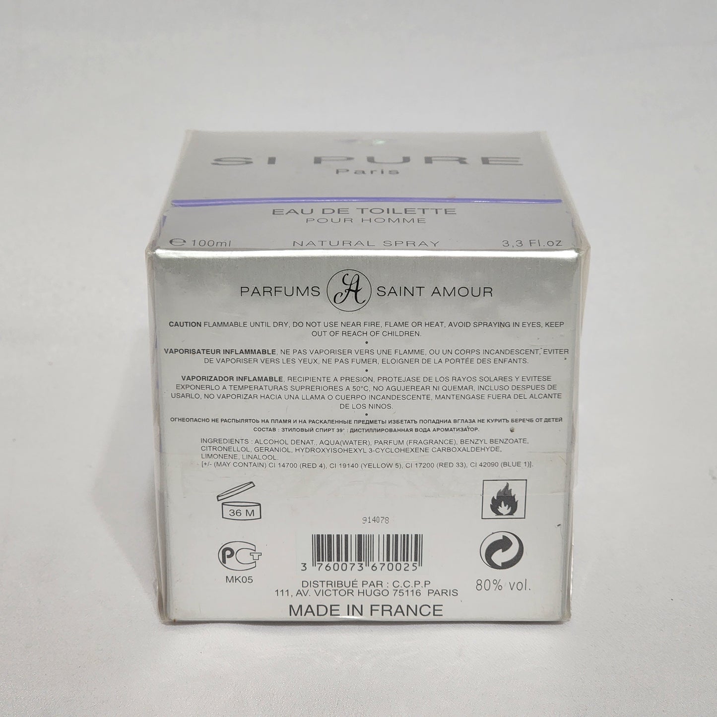Vintage: Si Pure by Saint Amour Men 3.3 fl.oz / 100 ml Eau De Toilette Spray