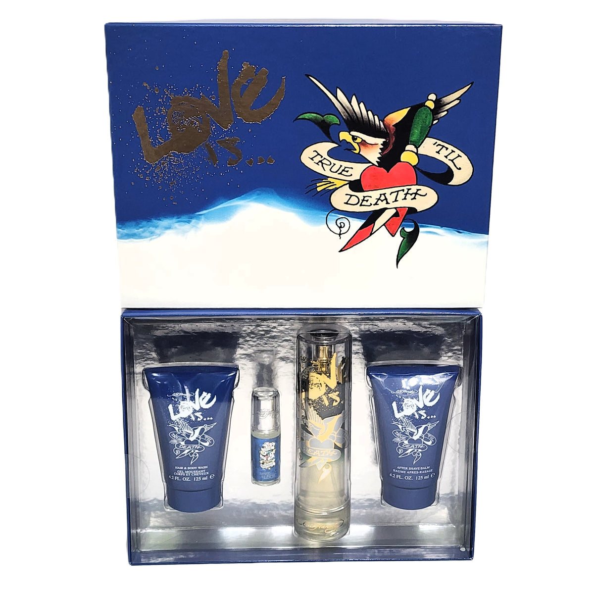 Ed Hardy Love Is... by Christian Audigier for Men | 4-Piece Set: 100 ml EDT, 7.5 ml Love & Luck + Body Care