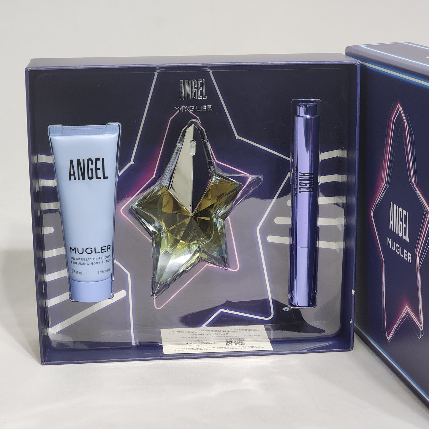 Angel Mugler 3 PCs women set, 0.8 oz EDP spray + 1.7 lotion + Perfuming Brush