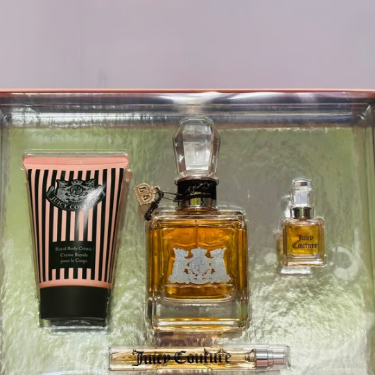 Juicy Couture 4PCs Women Set, 3.4 + 0.33 spray + mini + 4.2 oz Body Crème