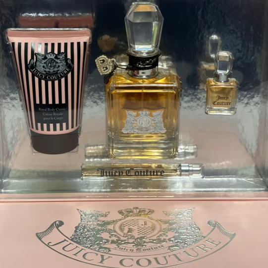 Juicy Couture 4PCs Women Set, 3.4 + 0.33 spray + mini + 4.2 oz Body Crème
