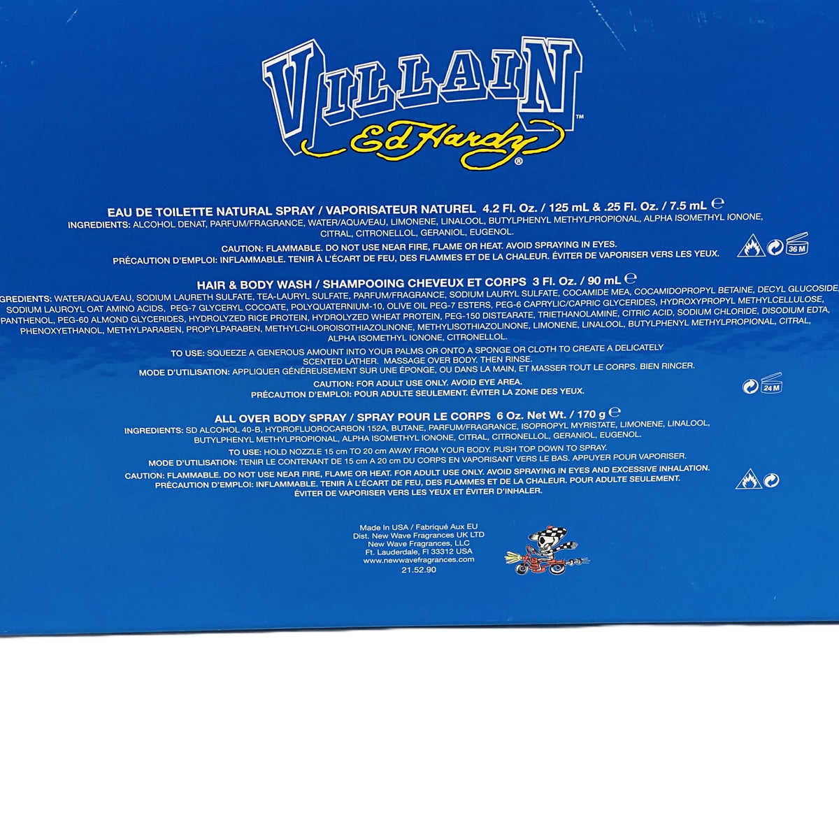 Villain Ed Hardy by Christian Audigier for Men | 4-Piece Set: 125 ml + 7.5 ml EDT, 170 g Body Spray, 90 ml Wash