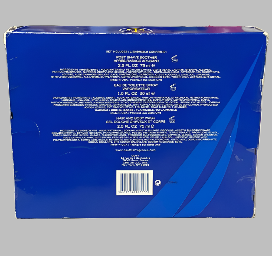 Nautica REGATTA 3PCs men set, 1.0 oz EDT spray + Skin soother + Body Wash - Damaged box