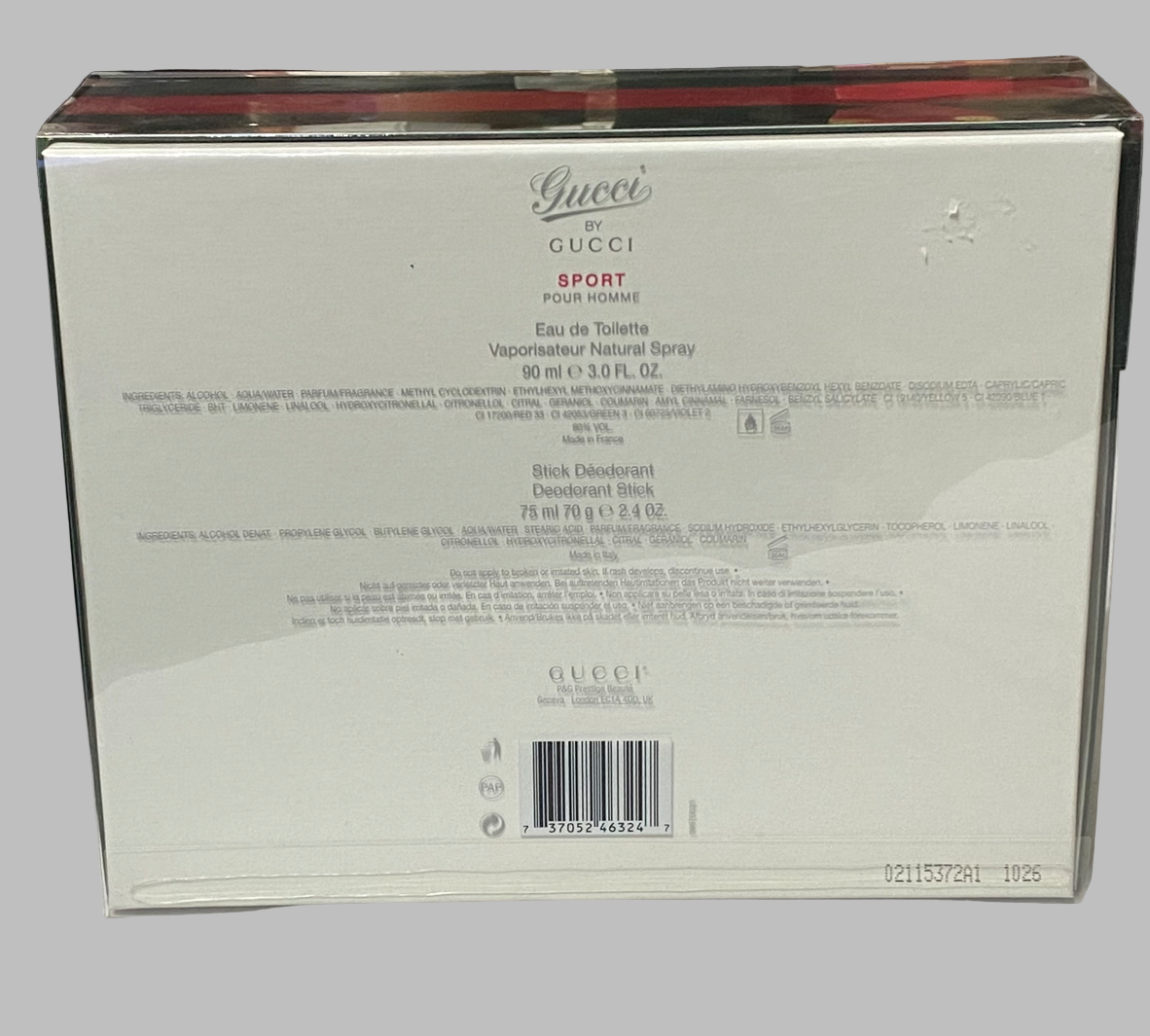 Gucci by Gucci Pour Homme Sport 2 Piece Set Includes: 3.0 oz Eau de Toilette Spray + 2.4 oz Deodorant Stick