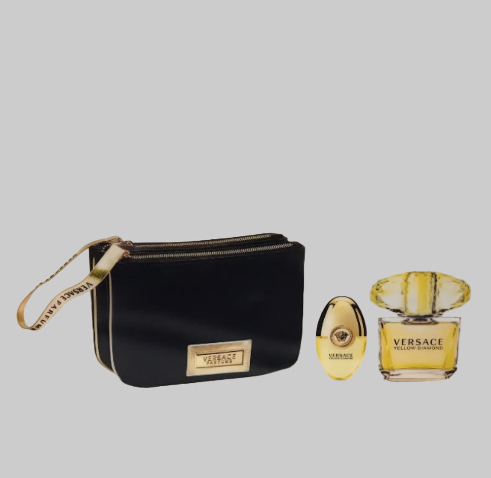 Versace Yellow Diamond 3PCs Women Set - 3.0 + 0.3 oz spray + Black & Gold Pouch