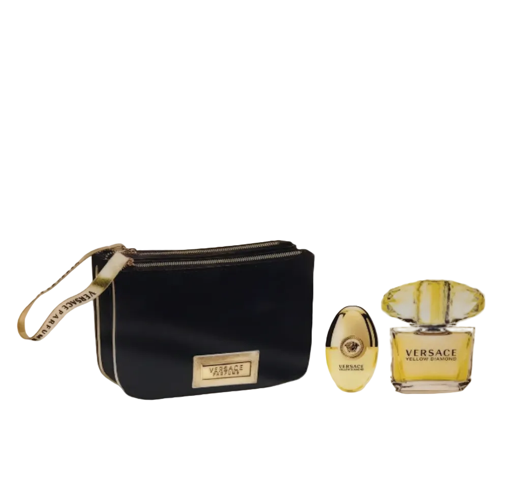 Versace Yellow Diamond for Women 3-Piece Gift Set | 3.0 oz EDT + Travel Spray + Pouch | Vintage Formulation