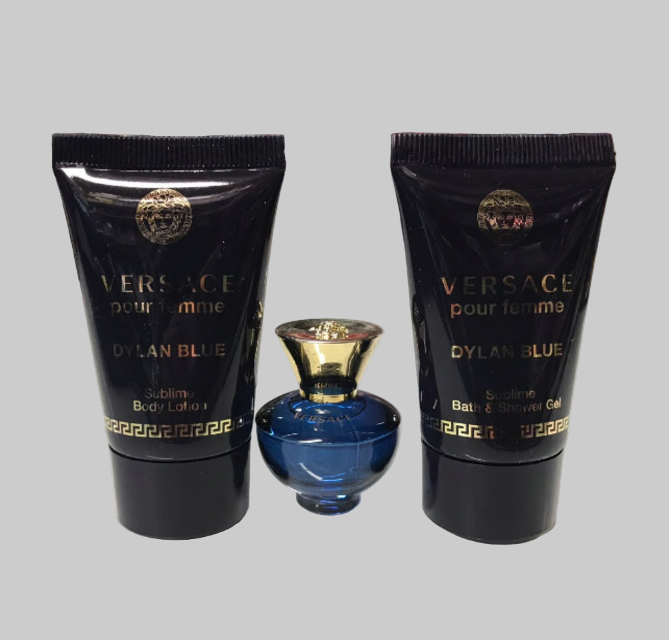 Versace Dylan Blue Pour Femme Mini Gift Set | EDP Splash + Body Lotion + Shower Gel | Travel Size