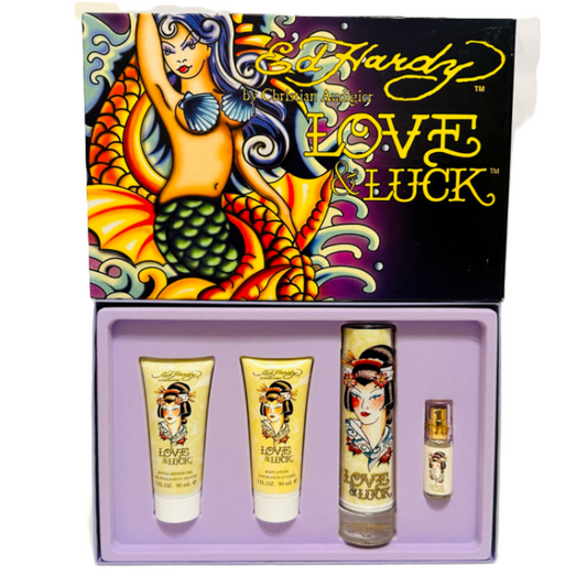 Love & Luck Ed Hardy by Christian Audigier for Women | 4-Piece Mermaid Set: 100 ml + 7.5 ml EDP, 90 ml Lotion, 90 ml Gel