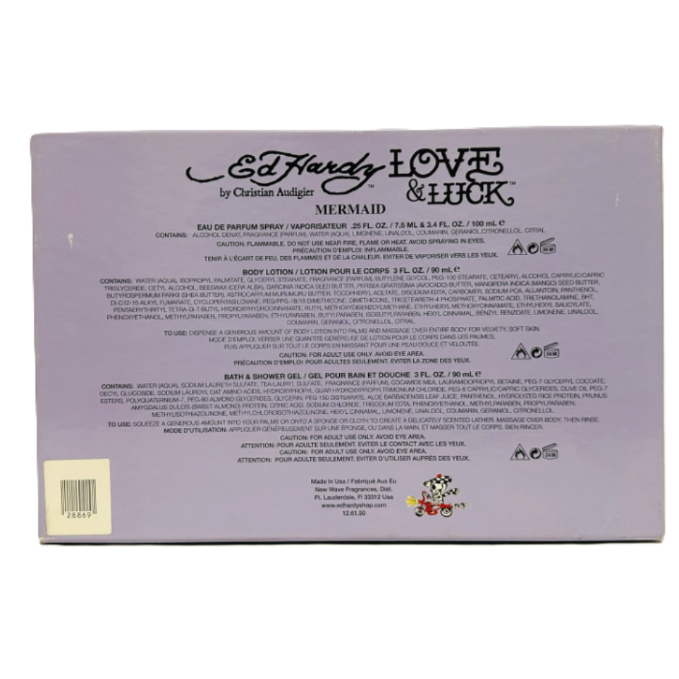 Love & Luck Ed Hardy by Christian Audigier for Women | 4-Piece Mermaid Set: 100 ml + 7.5 ml EDP, 90 ml Lotion, 90 ml Gel
