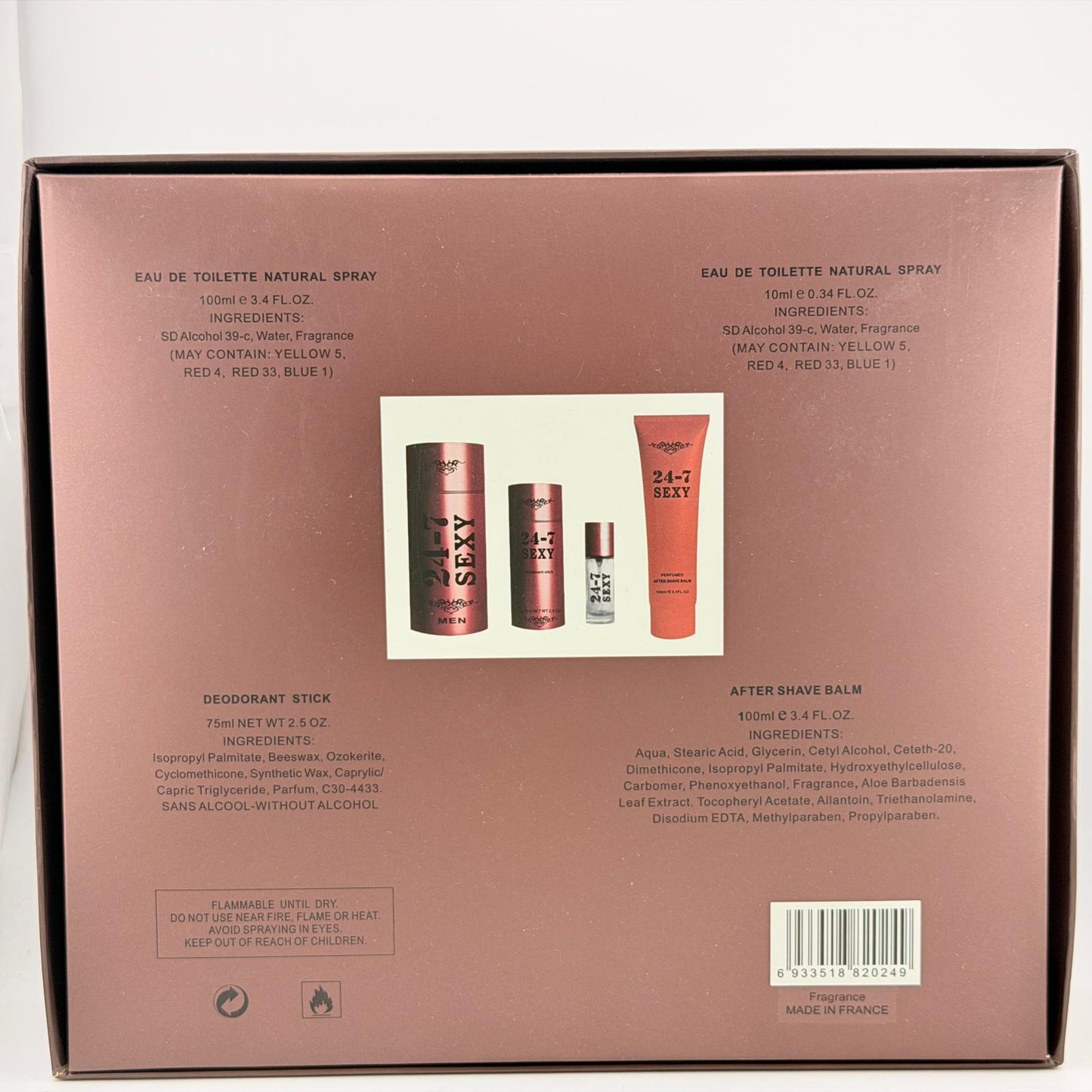 24-7 SEXY 4 Pieces Men Set 3.4 fl.oz + MINI + After Shave Balm +Deodorant Stick