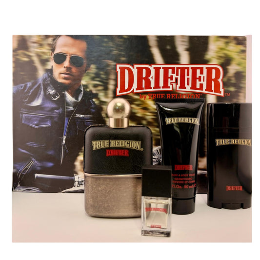 Drifter by True Religion for Men | 4-Piece Set: 100 ml + 7.5 ml EDT, 90 ml Hair & Body Wash, 78 g Deodorant