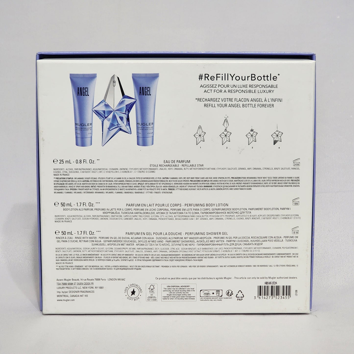 Angel Mugler 3 PCs women set, 0.8 oz EDP spray + 1.7 lotion + Shower Gel