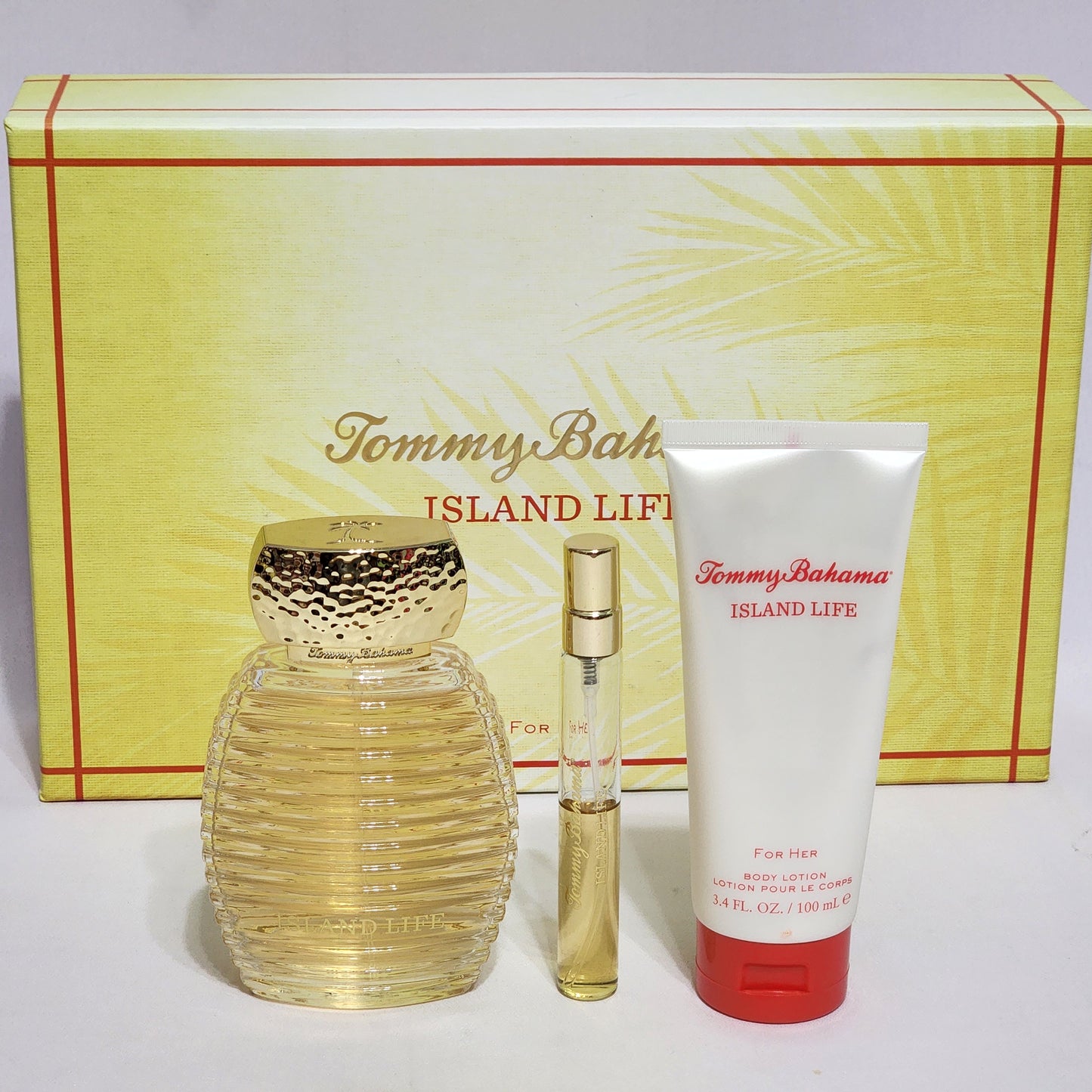Island Life Tommy Bahama For Women Set: EDP 3.4oz + Mini EDP spray 0.33oz + Body Lotion 3.4oz