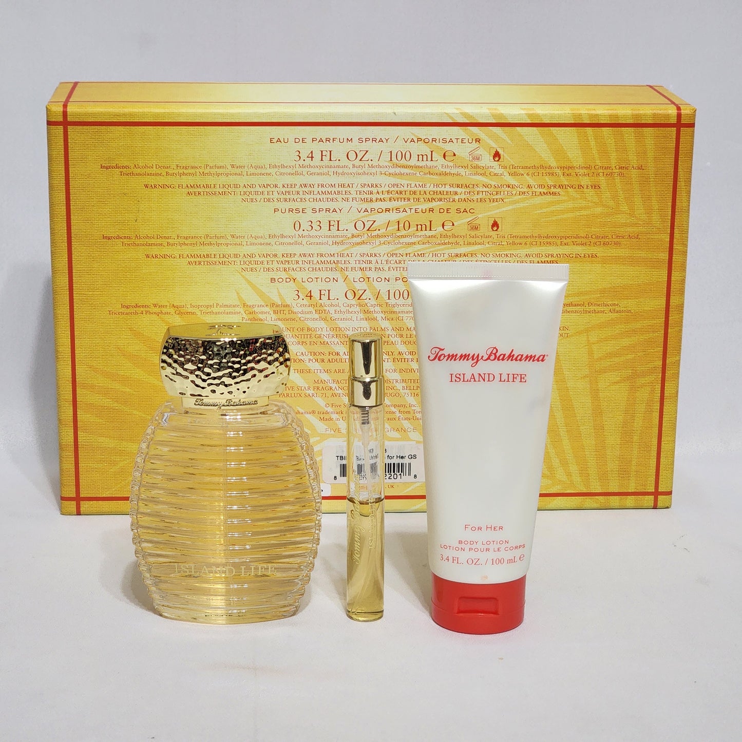 Island Life Tommy Bahama For Women Set: EDP 3.4oz + Mini EDP spray 0.33oz + Body Lotion 3.4oz