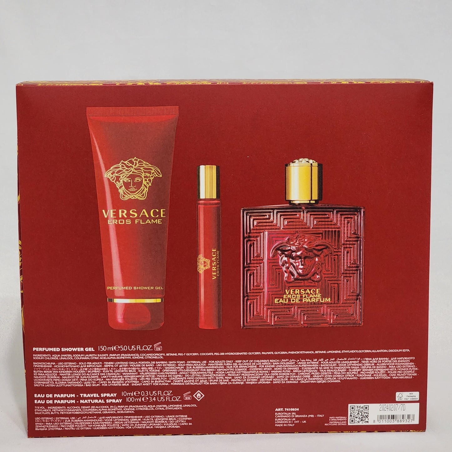 Versace Eros Flame by Versace for Men - 3 Pc Gift Set 3.4oz EDP Spray, 0.3oz EDP Spray, 5.0oz Perfumed Shower Gel