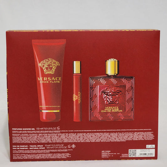 Versace Eros Flame by Versace for Men - 3 Pc Gift Set 3.4oz EDP Spray, 0.3oz EDP Spray, 5.0oz Perfumed Shower Gel