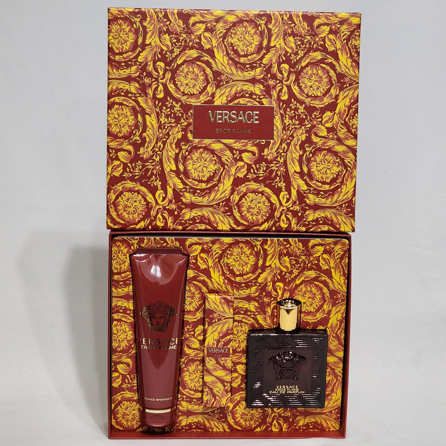 Versace Eros Flame by Versace for Men - 3 Pc Gift Set 3.4oz EDP Spray, 0.3oz EDP Spray, 5.0oz Perfumed Shower Gel