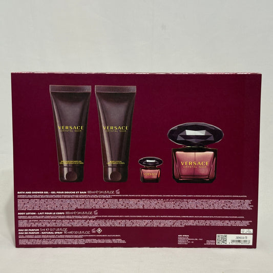 Versace Crystal Noir 4Pcs Women Set, 3.0 oz EDP spray + mini + Lotion + Gel