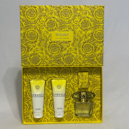 Versace Yellow Diamond 4 PCs Set for Women, 3.0 oz + 0.17 + 3.4 lotion + Gel