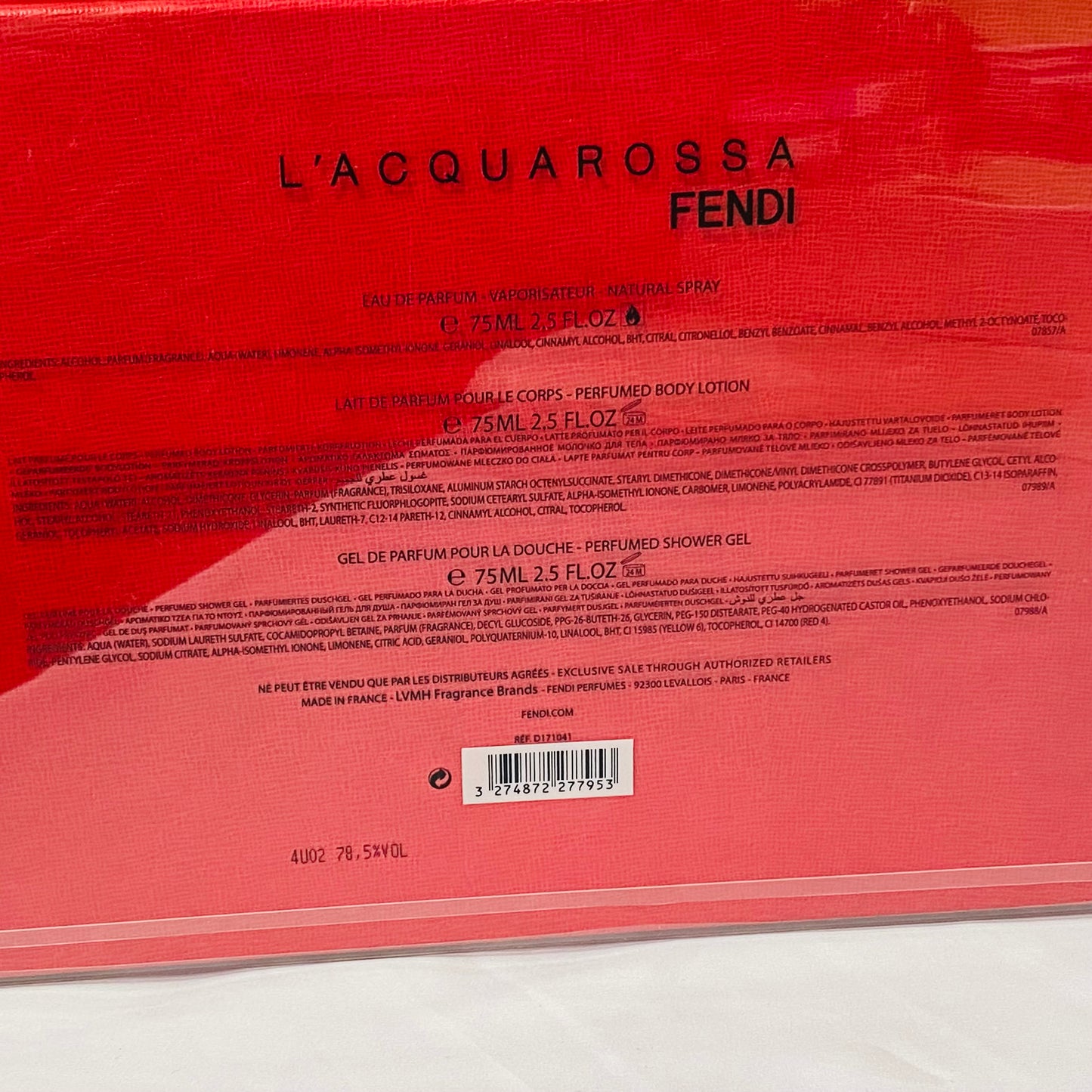 Fendi L'Acquarossa 3Pcs Women Set 2.5 oz EDP Spray + 2.5 oz Lotion + 2.5 oz Gel