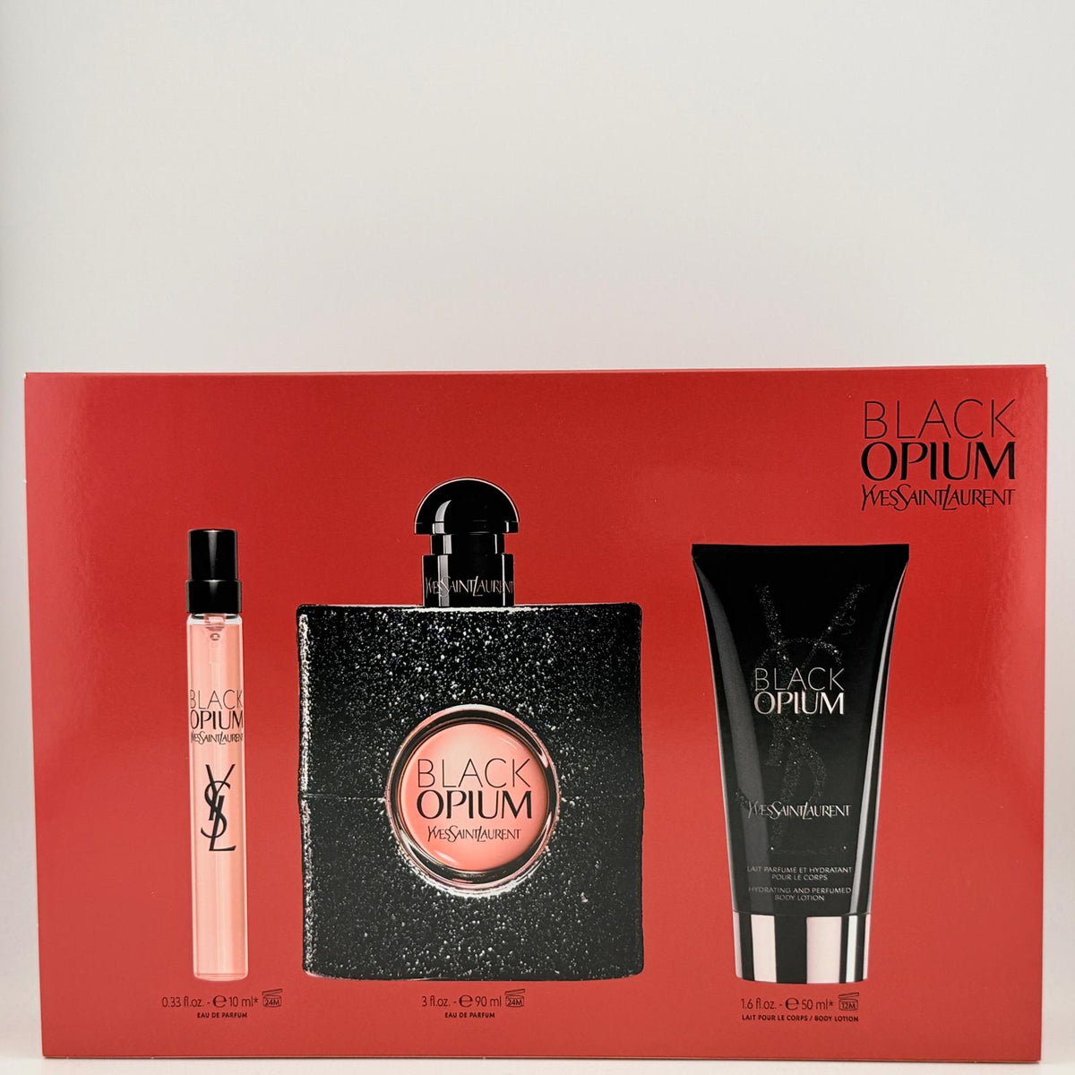 ♥️ Black Opium by Yves Saint Laurent for Women 3-Piece Gift Set | 3.0 oz EDP + 0.33 oz EDP + 1.6 oz Body Lotion | The Complete Black Opium Experience