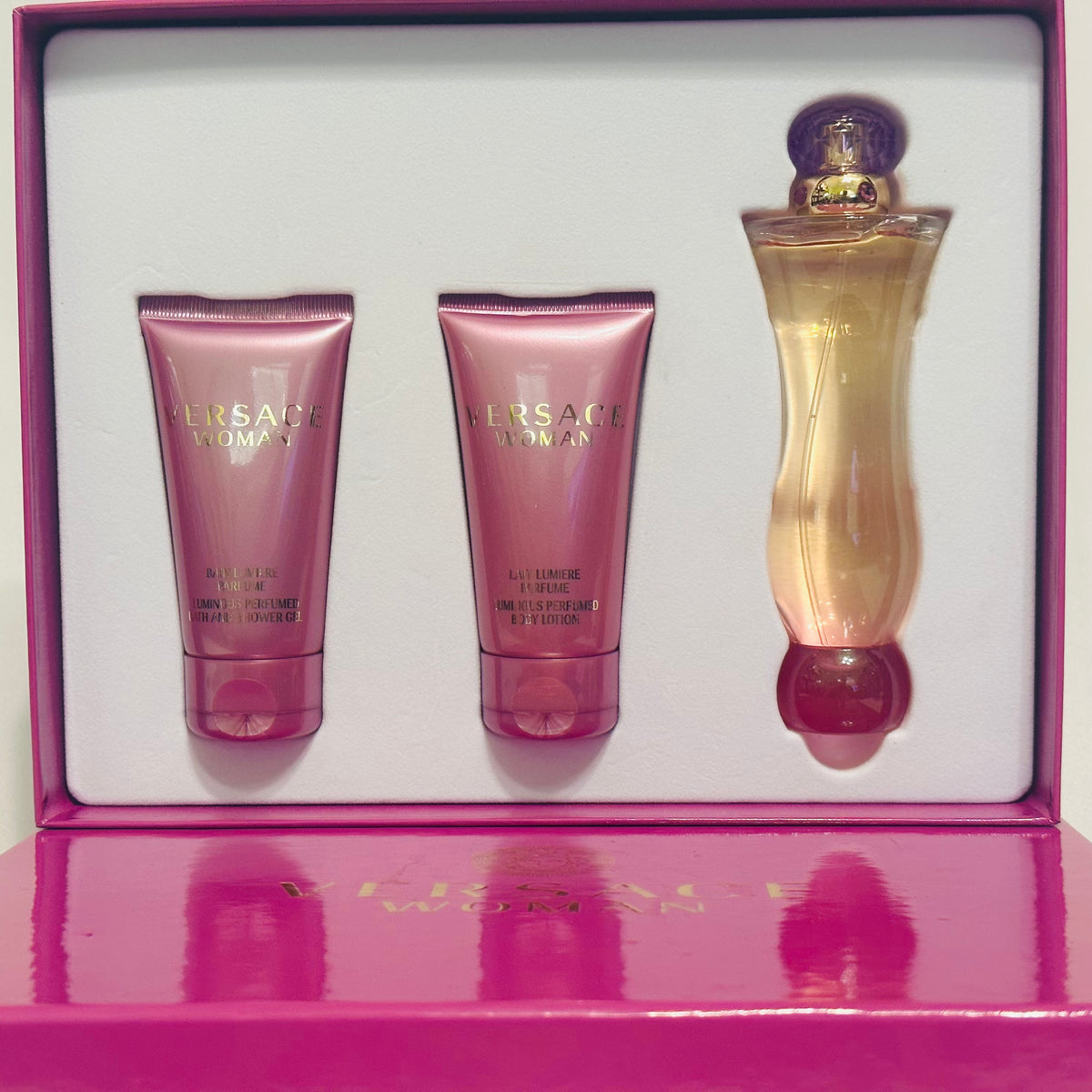 🌹 RARE VINTAGE COLLECTION: Versace Woman by Versace for Women | 5 Options | 2 Batch-Dated Tester Boxes (2018 & 2014) + 2-Piece Vintage Set (Golden Box) + 2x 3-Piece Sets | Michel Almairac 2000 | Italian Luxury