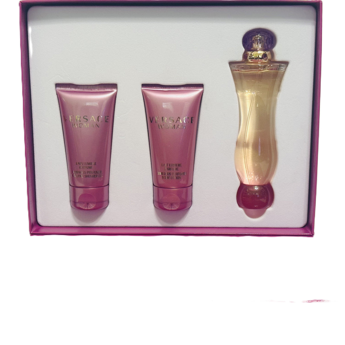 🌹 RARE VINTAGE COLLECTION: Versace Woman by Versace for Women | 5 Options | 2 Batch-Dated Tester Boxes (2018 & 2014) + 2-Piece Vintage Set (Golden Box) + 2x 3-Piece Sets | Michel Almairac 2000 | Italian Luxury