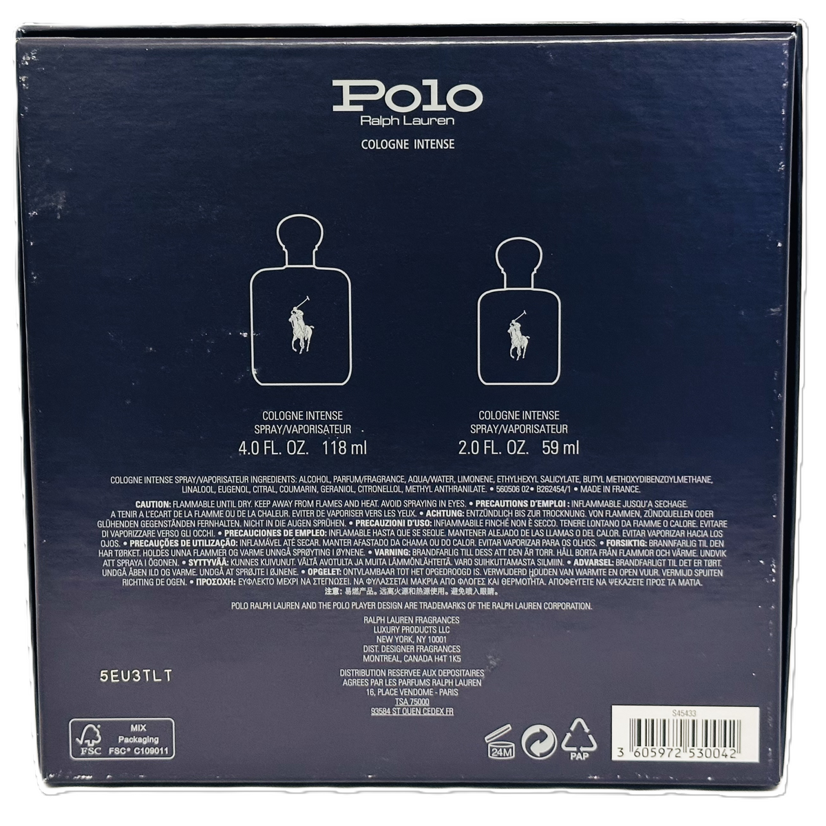 Polo Cologne Intense by Ralph Lauren for Men | 118 ml + 59 ml Spray 2-Bottle Set | Box Wear