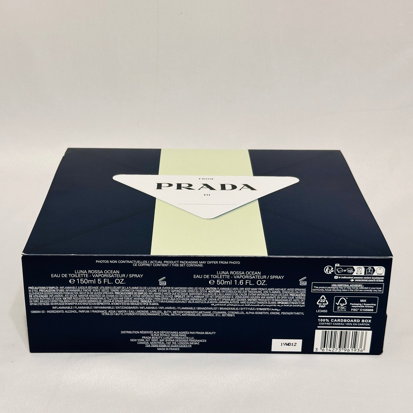 Prada Luna Rossa Ocean 2 Bottles Men Set, 5.0 + 1.6 oz eau de toilette spray