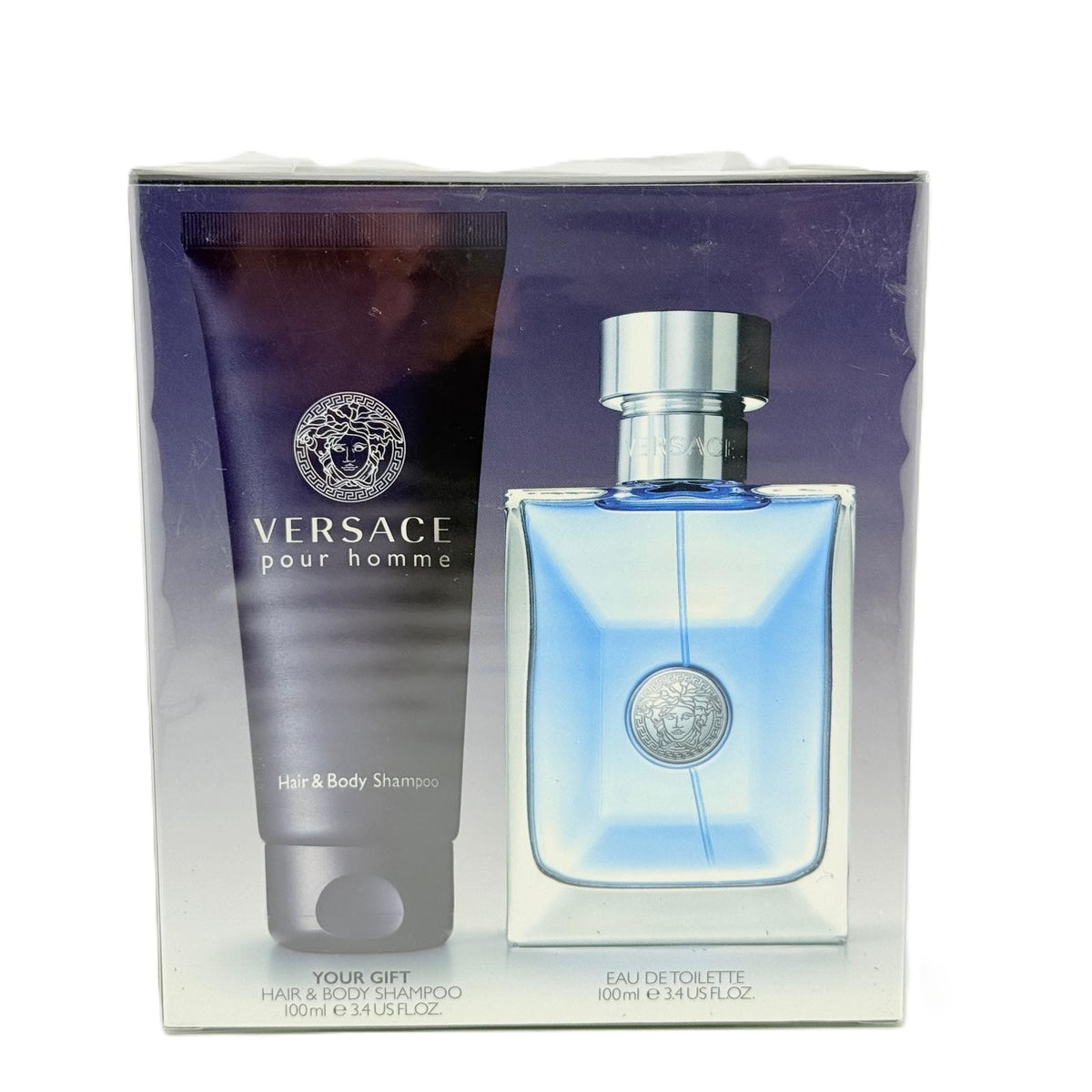 Versace Pour Homme for Men 2-Piece Gift Set | 3.4 oz EDT + Hair & Body Shampoo | Brand New Sealed