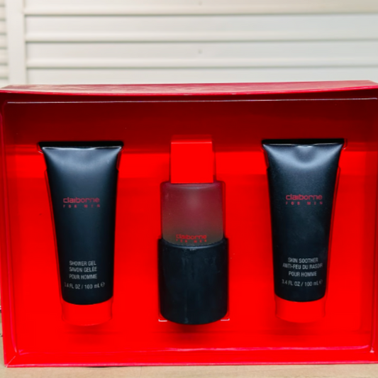 Claiborne by for Men 3 Piece Set Includes: 3.4 oz Cologne Spray + 3.4 oz Skin Soother + 3.4 oz Shower Gel