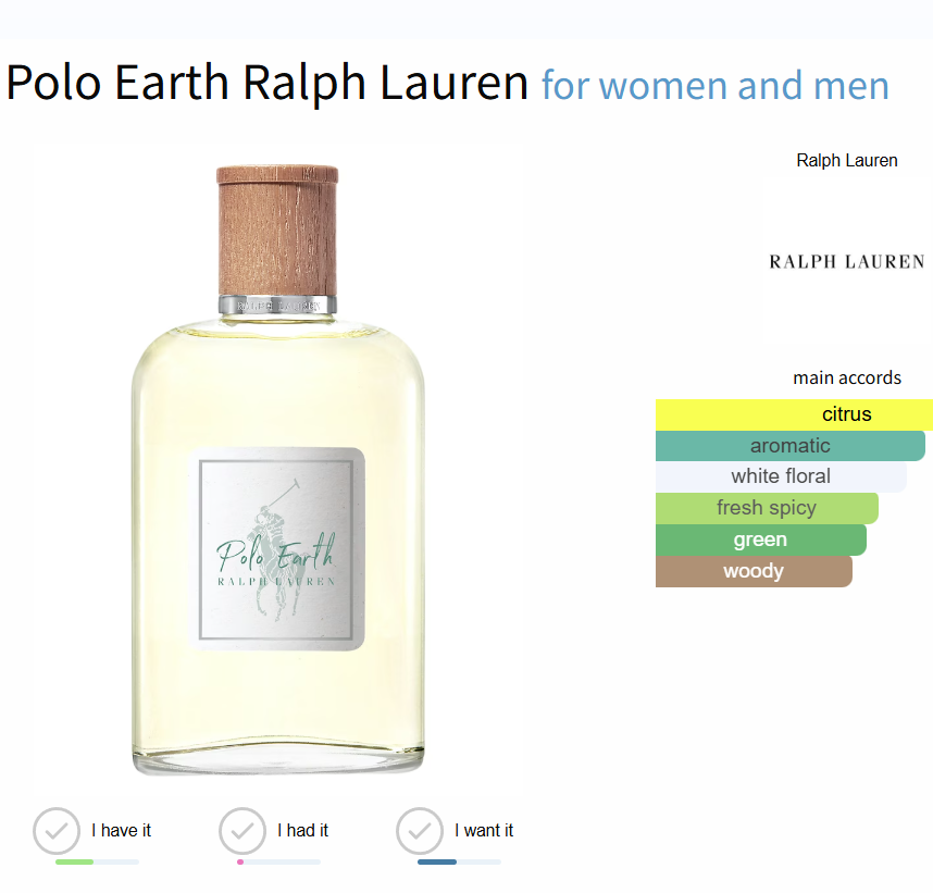 Polo Earth by Ralph Lauren unisex, 3.4 fl.oz / 100 ml eau de toilette natural spray