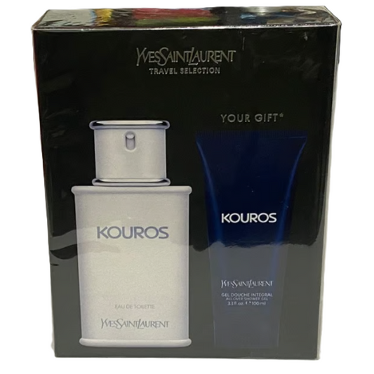 Kouros by Yves Saint Laurent for Men - 2 Pc Gift Set 3.3oz EDT Spray, 3.3oz Hair And Body Wash