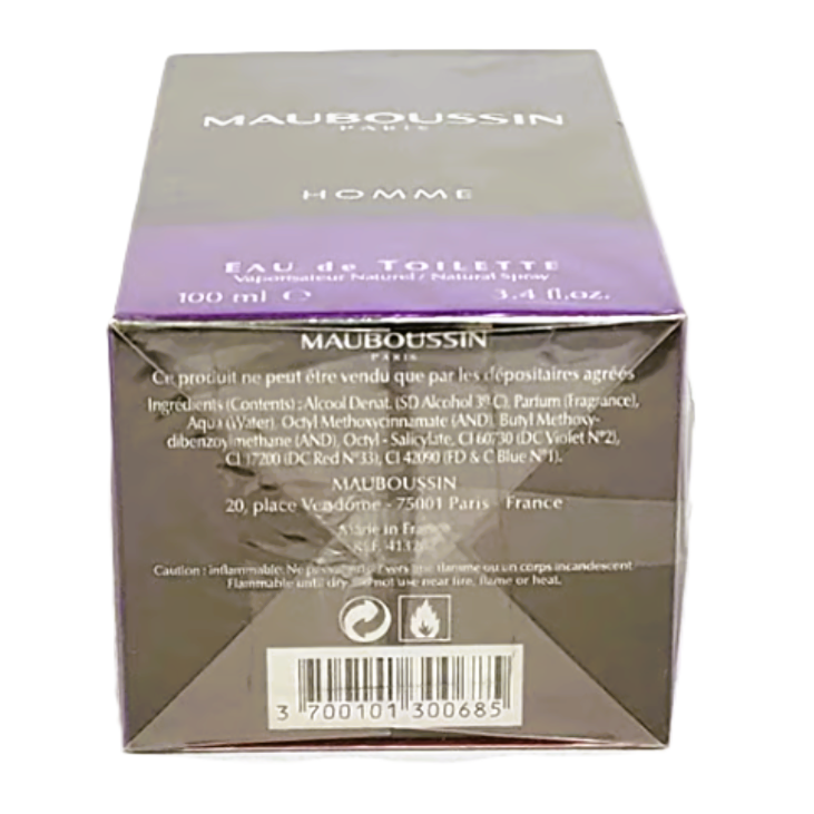 Mauboussin Homme by Mauboussin Men's Eau de Toilette Spray 3.4 oz / 100 ml - New, Cellophane-Wrapped Box