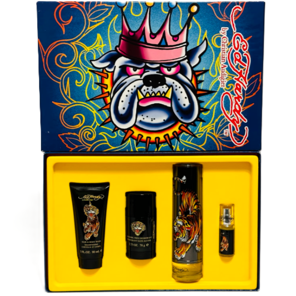 Ed Hardy King Dog by Christian Audigier for Men | 4-Piece Set: 100 ml + 7.5 ml EDT, 78 g Deodorant, 90 ml Wash