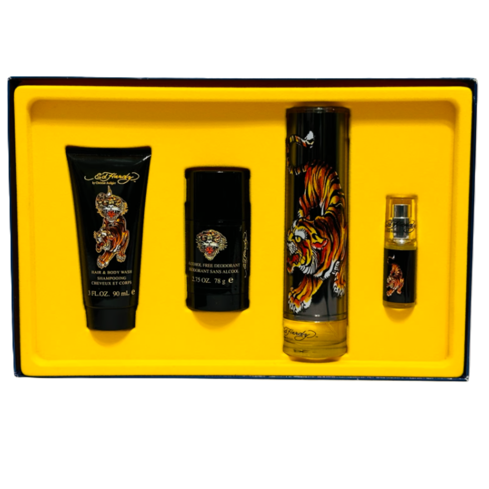 Ed Hardy King Dog by Christian Audigier for Men | 4-Piece Set: 100 ml + 7.5 ml EDT, 78 g Deodorant, 90 ml Wash