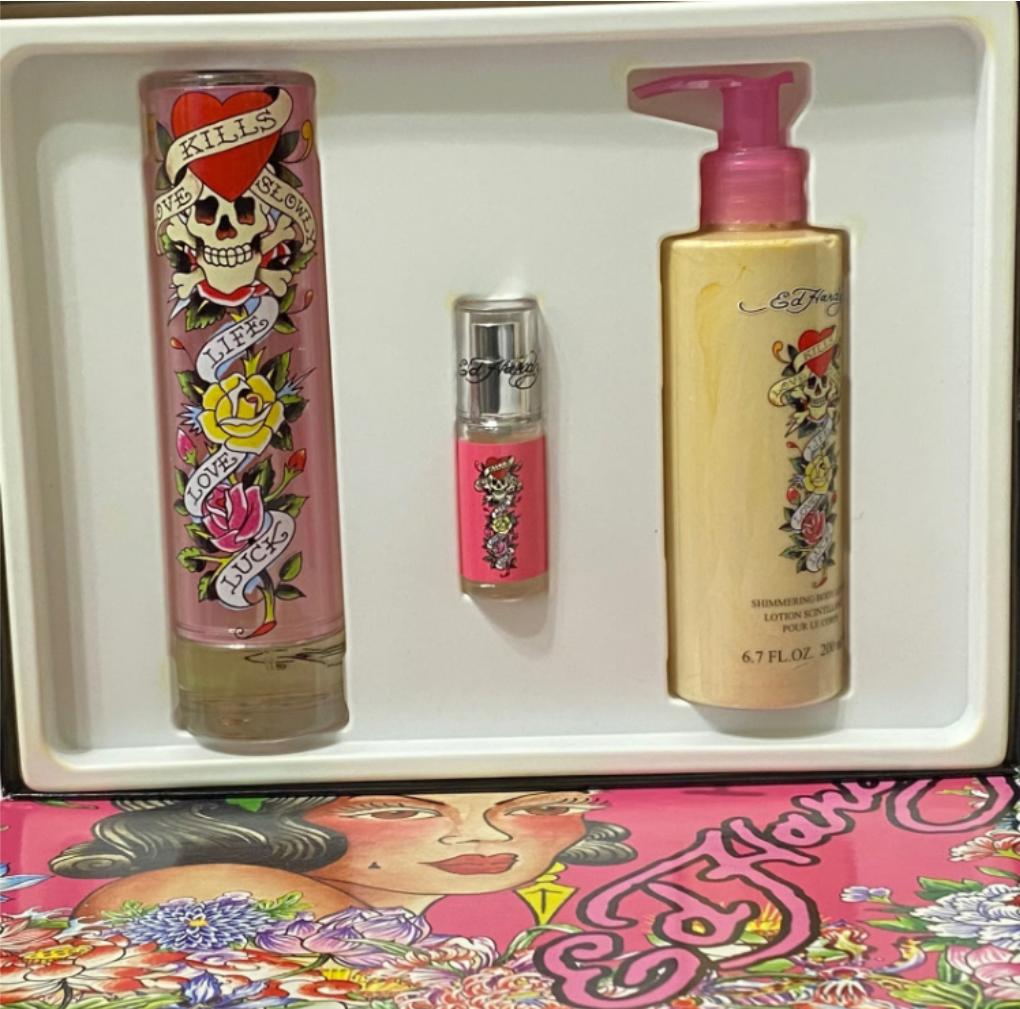 Ed Hardy by Christian Audigier for Women | 3-Piece Set: 100 ml + 7.5 ml EDP, 200 ml Shimmering Lotion