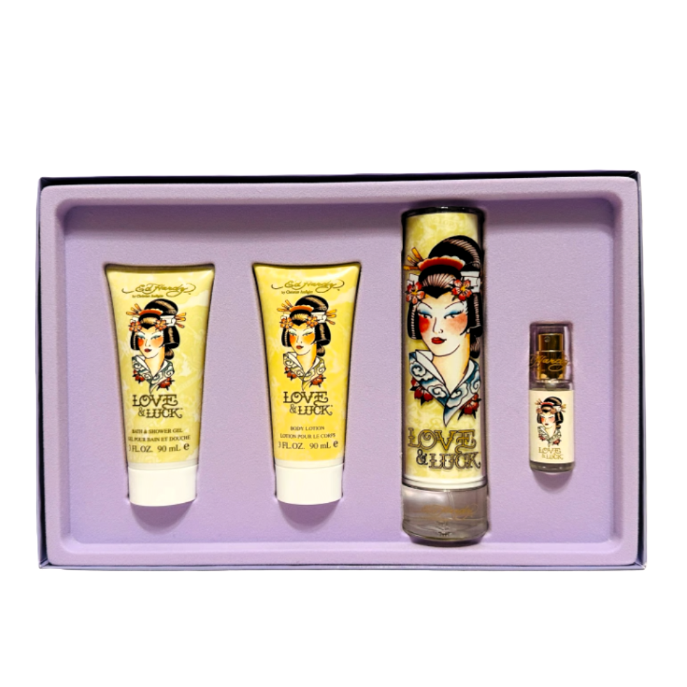 Love & Luck Ed Hardy by Christian Audigier for Women | 4-Piece Mermaid Set: 100 ml + 7.5 ml EDP, 90 ml Lotion, 90 ml Gel
