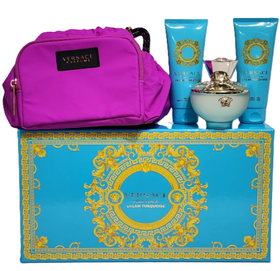 💙 Versace Dylan Turquoise for Women | 3 Options | 3.4 oz EDT Tester Box + 3.4 oz EDT Sealed Box + 4-Piece Gift Set (EDT + Body Lotion + Shower Gel + Travel Pouch) | Donatella Versace 2021 | Italian Luxury