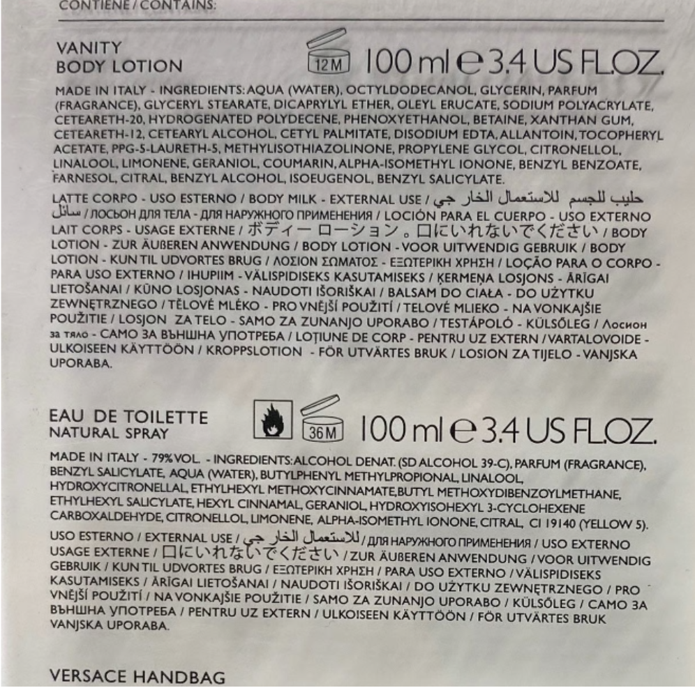 Vanitas Versace by Versace, 3 Piece Gift Set for Women with Handbag