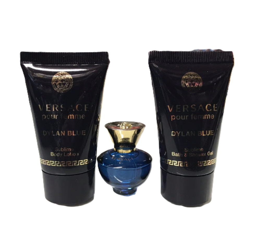 Versace Dylan Blue Pour Femme Mini Gift Set | EDP Splash + Body Lotion + Shower Gel | Travel Size