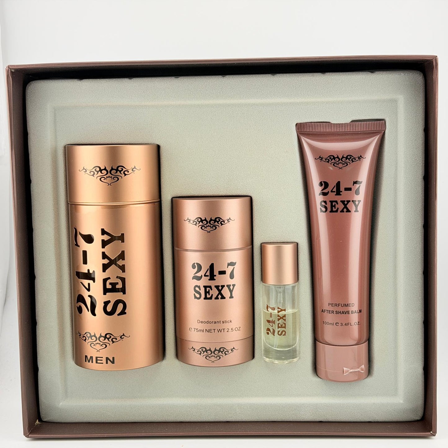 24-7 SEXY 4 Pieces Men Set 3.4 fl.oz + MINI + After Shave Balm +Deodorant Stick