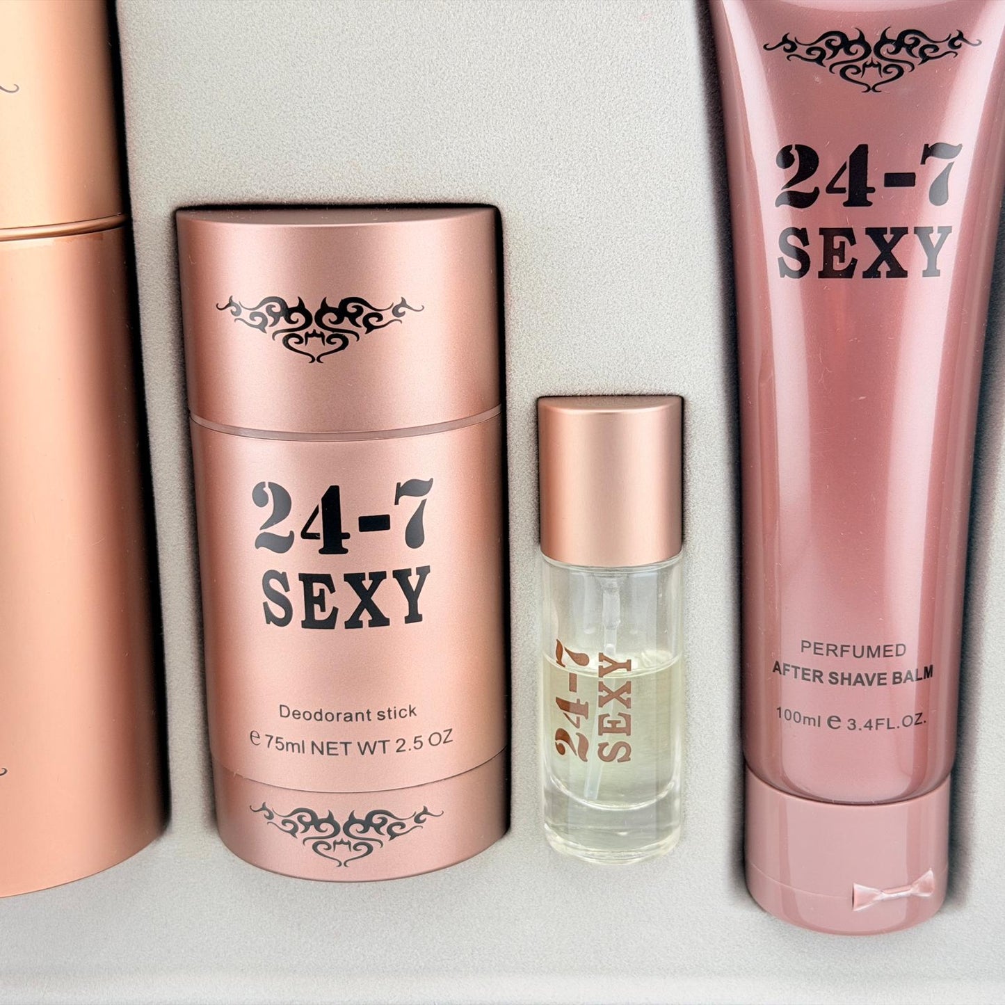 24-7 SEXY 4 Pieces Men Set 3.4 fl.oz + MINI + After Shave Balm +Deodorant Stick
