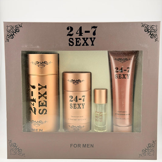 24-7 SEXY 4 Pieces Men Set 3.4 fl.oz + MINI + After Shave Balm +Deodorant Stick