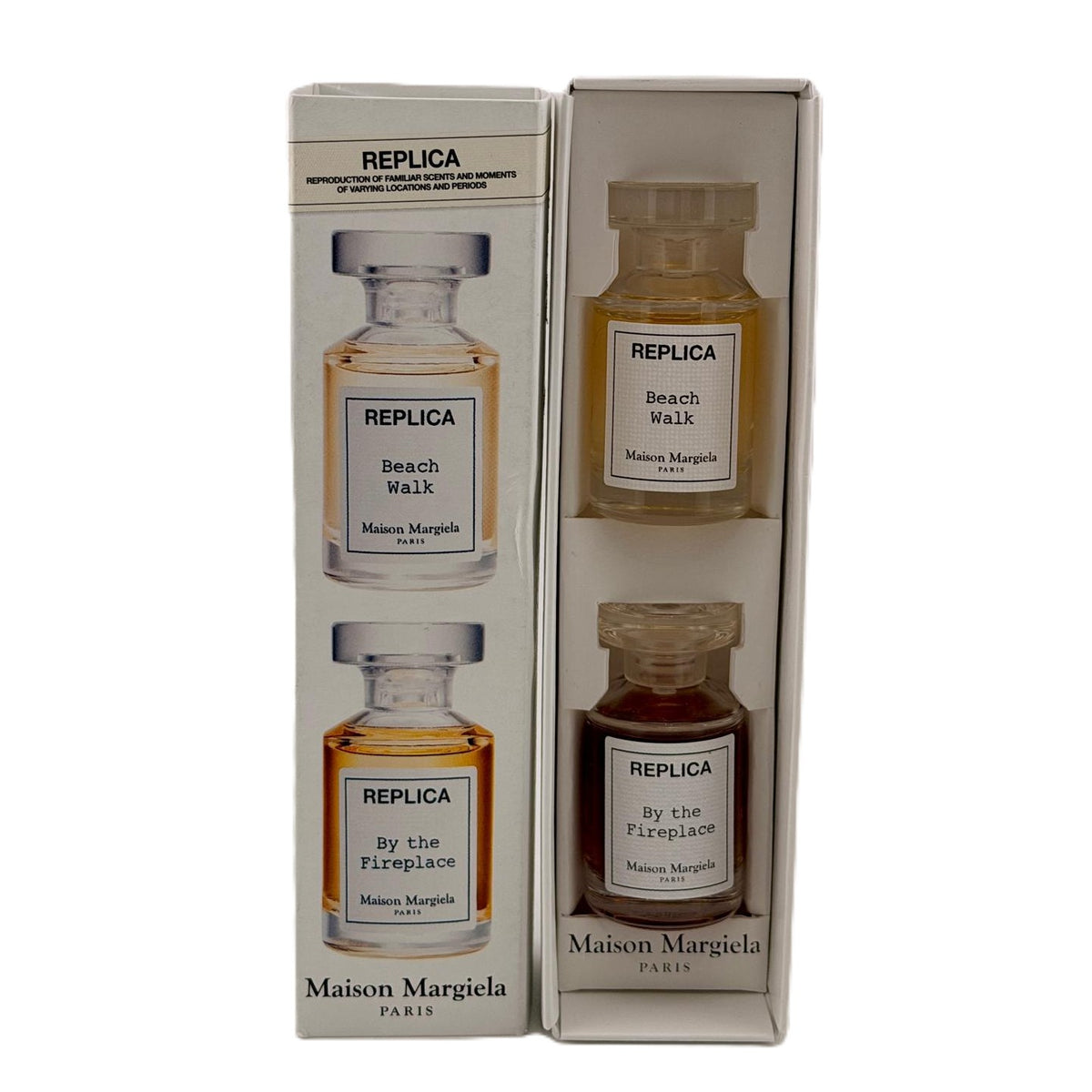 Replica by Maison Margiela | 2-Piece Mini Set | Beach Walk + By the Fireplace | 0.2 oz / 7 ml EDT Splash Each | Unisex | Launched 2013 & 2015 | Ships from US