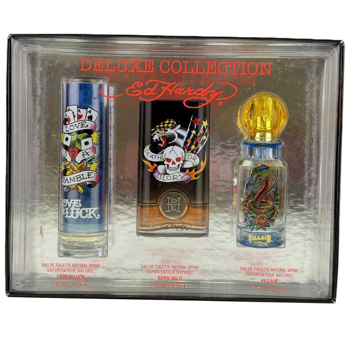 Love & Luck, Born Wild & Villain by Ed Hardy Men's 3-Piece EDT Set - 3 x 30 ml / 1 fl oz