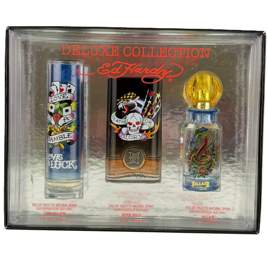 Love & Luck, Born Wild & Villain by Ed Hardy Men's 3-Piece EDT Set - 3 x 30 ml / 1 fl oz