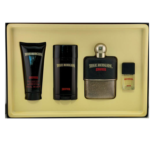 Drifter by True Religion for Men | 4-Piece Set: 100 ml + 7.5 ml EDT, 90 ml Hair & Body Wash, 78 g Deodorant